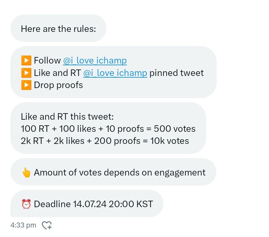 dongtasticnamu's tweet image. Deal for #Dreamcatcher - Show Champion

▶️ Follow @i_love_ichamp
▶️ Like and RT @i_love_ichamp pinned tweet 
▶️ Drop proofs

Like and RT this tweet:
100 RT + 100 likes + 10 proofs = 500 votes
2k RT + 2k likes + 200 proofs = 10k votes

⏰ Deadline 14.07.24 20:00 KST