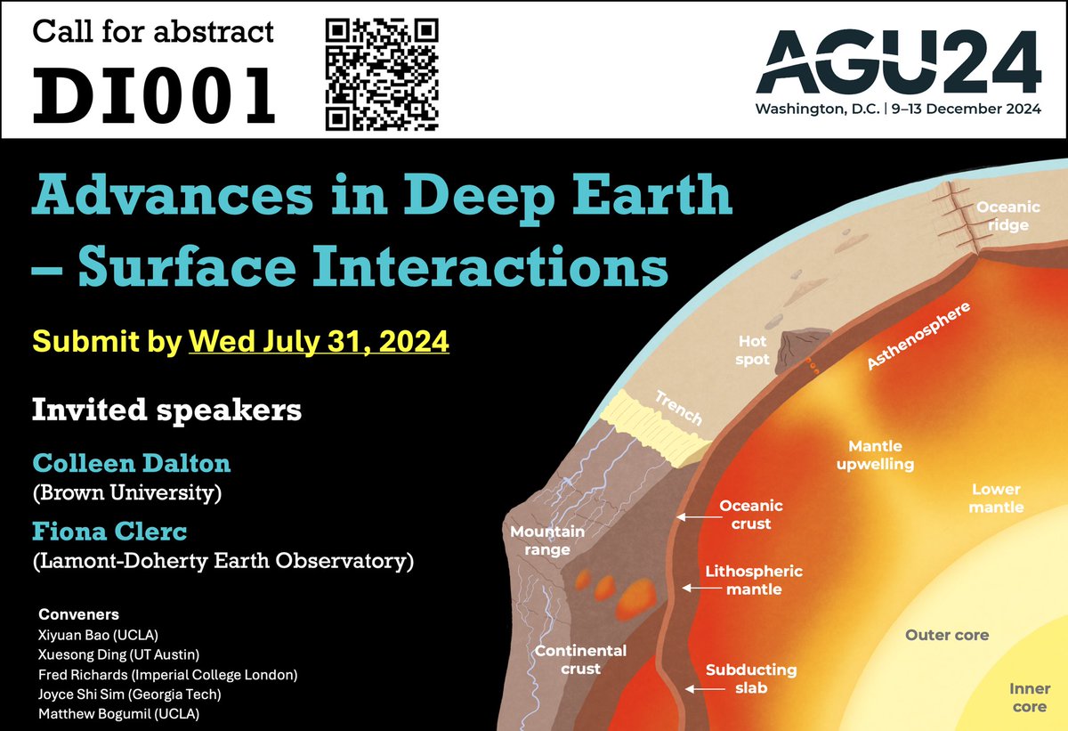Are you working on deep Earth and surface interactions? Check our session DI001 at <a href="/SEDI_AGU/">SEDI-AGU</a> AGU2024 and submit an abstract at agu.confex.com/agu/agu24/prel…. Submission deadline is Wed July 31. Looking forward to seeing you there 🤗🤗
