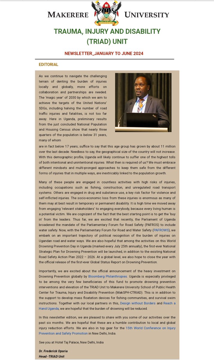 🚨TRIAD Unit Newsletter_ Jan to June 2024🚨
Dear Partners,
We are delighted to share with you some of our activities and achievements, contributing towards local and global injury &amp; trauma prevention, for the last 6 months. 

Enjoy your read!

Read here🔗 mailchi.mp/7209eef2390c/t…