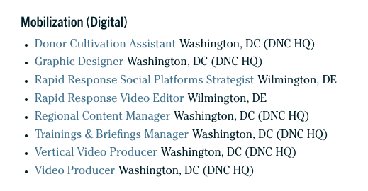 shelbylcole's tweet photo. @TheDemocrats @britswitz @hesterleyser @econ_omy @laurenavakapp @parkerpbutler and we have a buncha other open roles! check out all the jobs at the dnc here: https://t.co/VULRkZNWsh https://t.co/RJBLDp3cPF