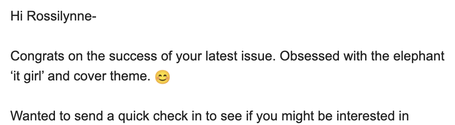 rossilynne's tweet photo. As someone who gets ~1,000 pitches a week, I will be honest that doing your homework like this PR pro will get you more notice in my inbox. Paying attention to what I write and then pitching an aligned story is the way to do it!
And a compliment doesn't hurt. 😊
#PRtweets https://t.co/SgWsBvhvLq