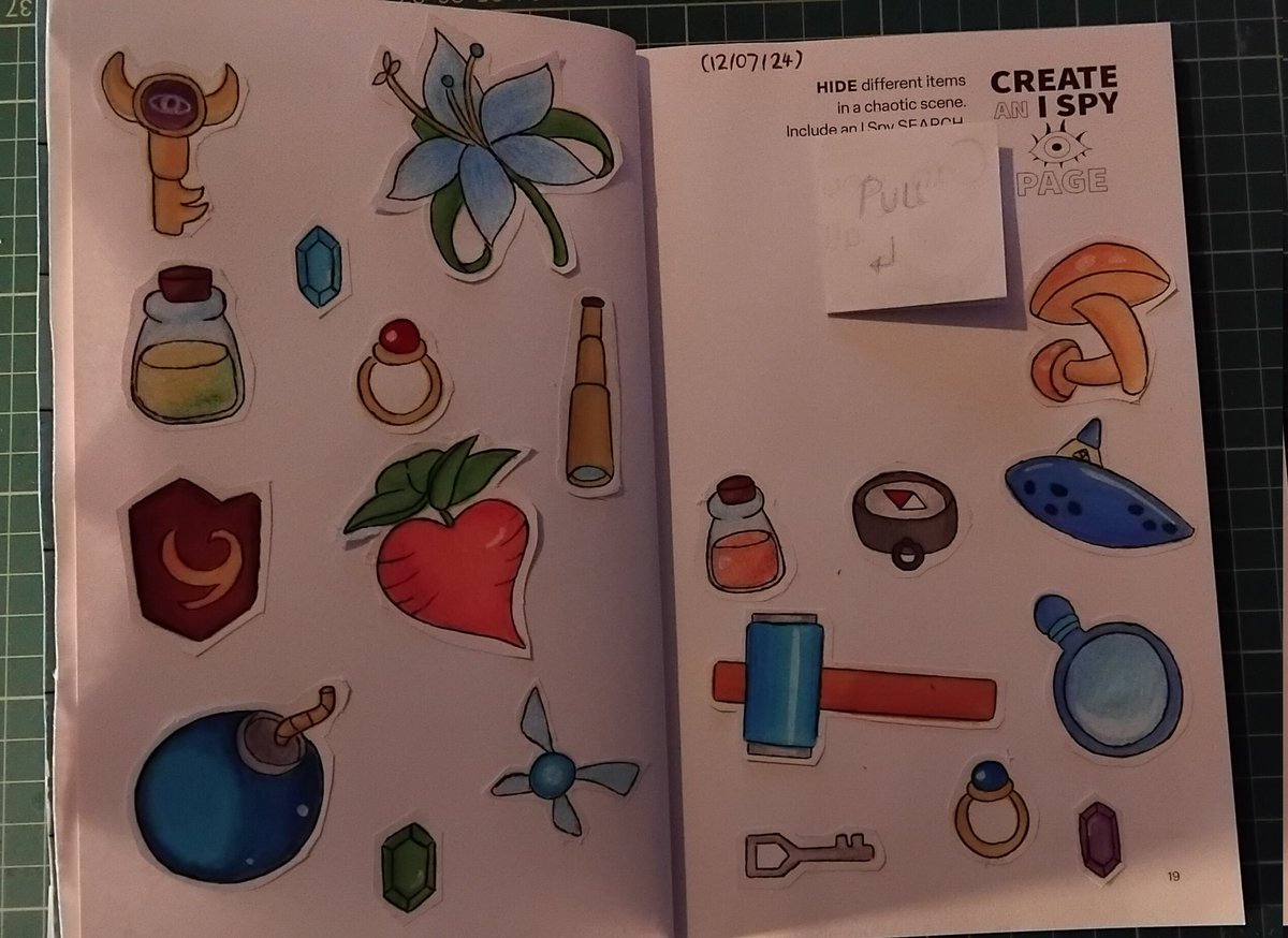 Becky7750's tweet photo. Would people actually like to see my progress with this book or would you's rather me stick to 'main' art and leave out all the crafty. (I am taking a break from digital for a bit as motivation currently doesn't exist for that rn)

#CreateThisBook3 #art #zelda #eyespy #crafts https://t.co/c8ewXvVPtz