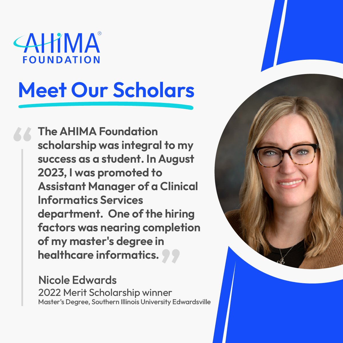 AHIMA Foundation (@ahimafoundation) on Twitter photo Join us in supporting the future of healthcare information professionals! The AHIMA Foundation awarded $87,000 in scholarships in 2023, including one to Nicole Edwards. 
Make a difference by donating today: hubs.la/Q02GnkTb0 
#AHIMA #AHIMAFoundation #Scholarship Join us in supporting the future of healthcare information professionals! The AHIMA Foundation awarded $87,000 in scholarships in 2023, including one to Nicole Edwards. 
Make a difference by donating today: hubs.la/Q02GnkTb0 
#AHIMA #AHIMAFoundation #Scholarship
