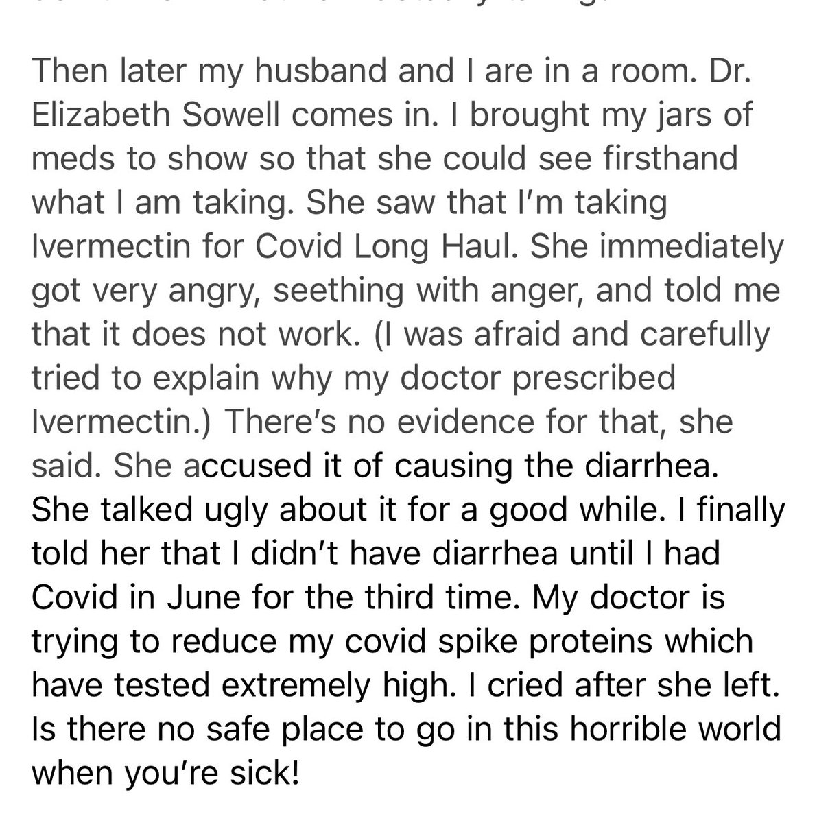 MdBreathe's tweet image. Have you been afraid to tell your doctor you’re taking ivermectin?  Has your doctor reacted angrily when you told him or her?  Patient of mine went to @StLukesHealthTX and was brought to tears by Dr. Elizabeth Sowell.