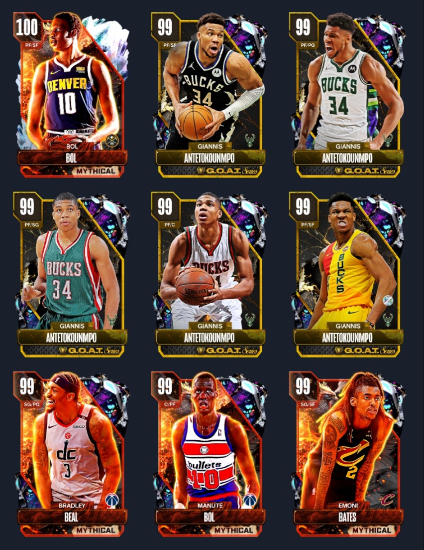 nba2kmtp's tweet photo. G.O.A.T. #GiannisAntetokounmpo & Mythical Packs Update:
Invincible #JrueHoliday
Invincible #TyreseHaliburton
Invincible #AnthonyDavis
100 OVR #HedoTurkoglu
100 OVR #DwyaneWade
100 OVR Arvydas Sabonis
100 OVR #BolBol and more...
#NBA2K24 #MYTEAM #Friday #UPDATE https://t.co/6TnoHH1Q25