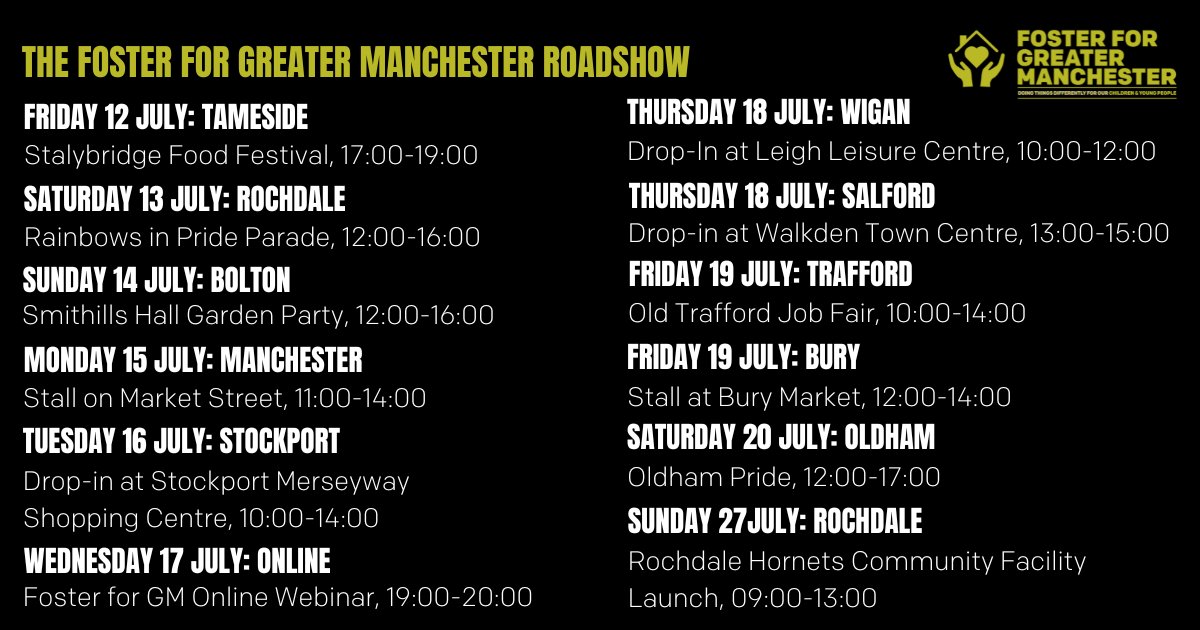 The Foster for Greater Manchester Roadshow kicks off this weekend and will be in #Bolton at Smithills Hall Garden Party on Sunday 14th July 12-4pm.
Come along &amp; join in the fun!
Call 0300 303 0321 or email enquire@fosterforgm.com or visit bolton.gov.uk/fostering