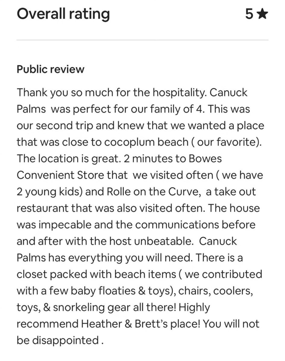 Today's 5 STAR review!  canuckpalms.com #exuma #palmtrees #bahamas #greatexuma #islands #canuckpalms #tropical #travel #itsbetterinthebahamas #flowers #travelgram #travelgoals #backyardescapes #sunset #travelblogger #swimmingpigs #reviews #airbnb #saltlife #exumabahamas