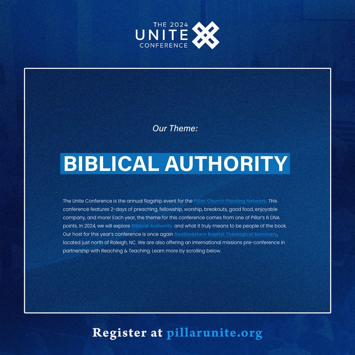 The Unite Conference is our annual flagship event! This conference features 2 days of preaching, fellowship, worship, breakouts, good food, enjoyable company, and more!
-
Check out some of our speaker line-up as well as our conference theme for this year - t.ly/Unite2024