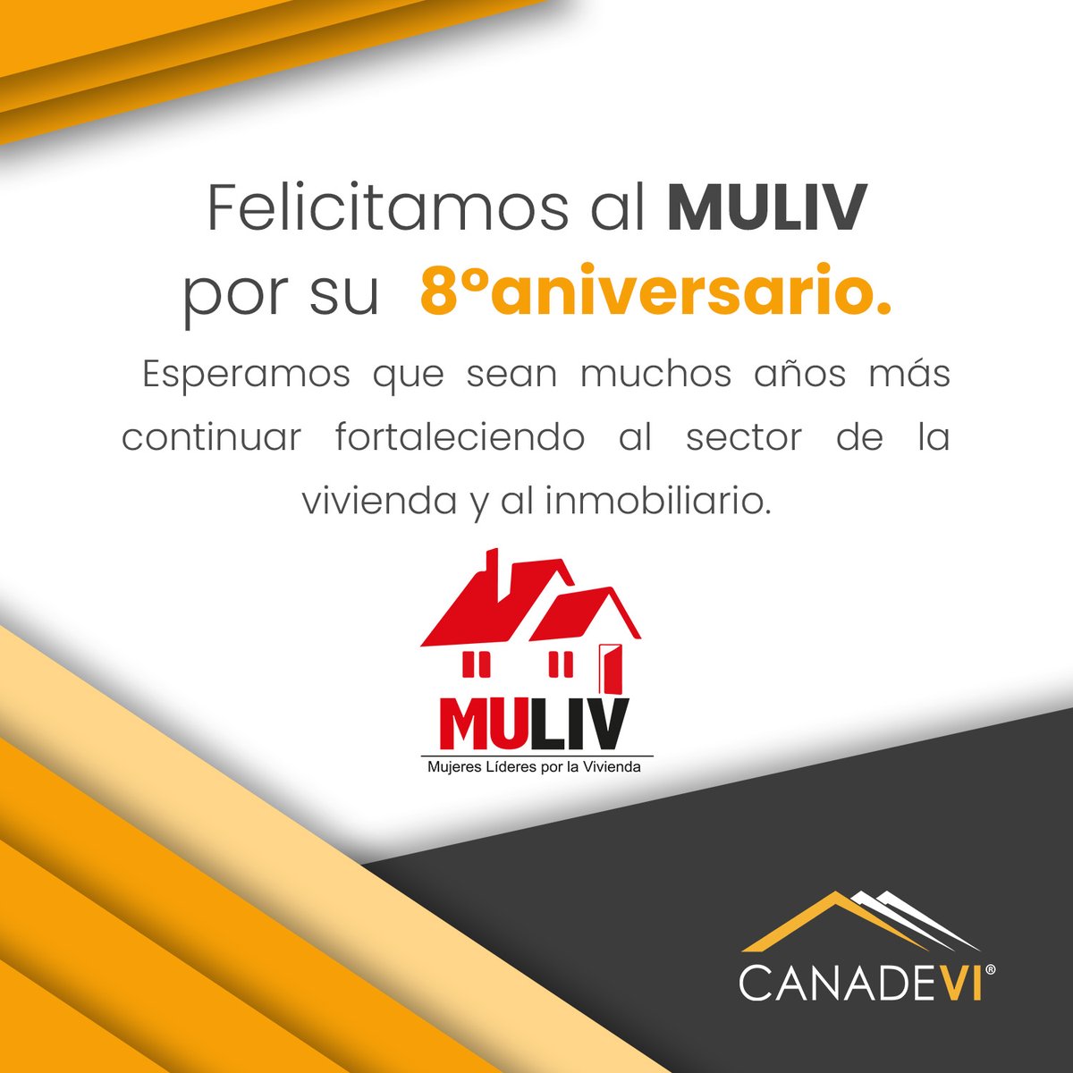CANADEVINAC's tweet photo. #CANADEVI felicitamos a #MULIV por su aniversario. Que sigan los éxitos y el trabajo en conjunto para continuar fortaleciendo al sector de la #vivienda y al #inmobiliario. https://t.co/AAtWW9iDhm