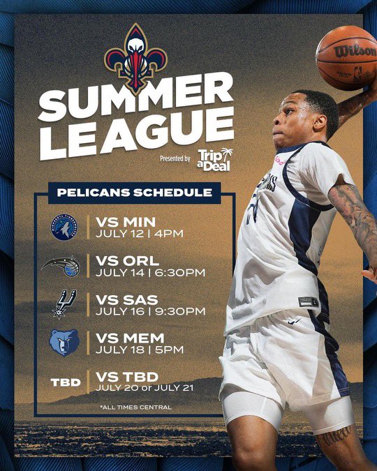 ChipForstallLaw's tweet photo. The New Orleans @PelicansNBA are in Las Vegas for @NBA Summer League - see their schedule below 👇 &amp; the preview here: https://t.co/R1UpZ7eLpF https://t.co/DQZ9C7qgcE