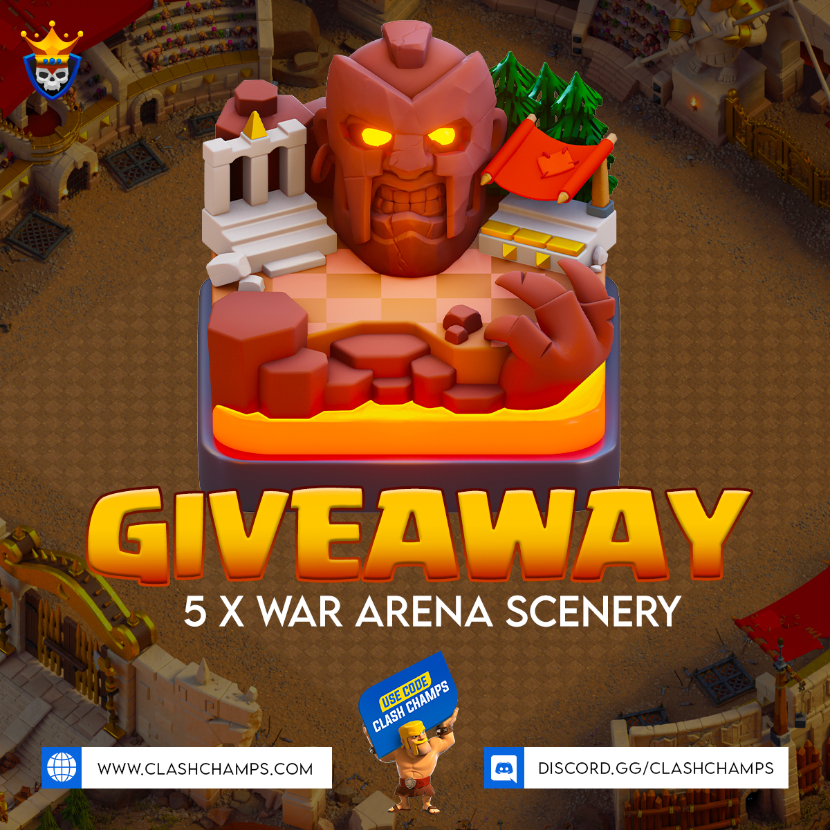 🎁 GIVEAWAY

🤑 5x WAR ARENA SCENERY

TO ENTER, Post screenshots of

✅ Using code - supr.cl/CodeClashChamps
🟥 Subscribe to YT - youtube.com/@ClashChamps
📝 Tag 2 friends

🎉 Winners announced July 19th