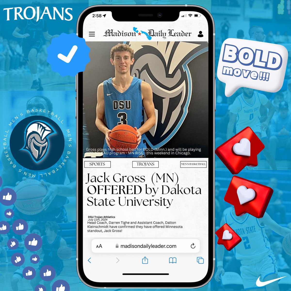 After a great visit and conversation with <a href="/DarrenTighe20/">Darren Tighe</a> and @coach_kleiny, I am blessed to say I have received my first offer from @DakotaStateMBB