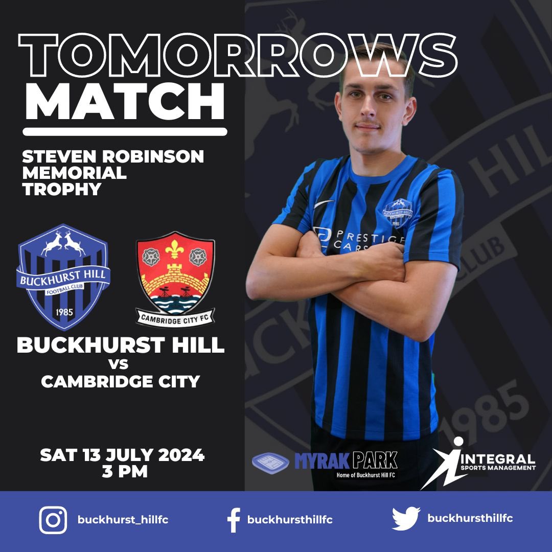 TOMORROW IS MATCHDAY 🔵⚫️
Join us tomorrow for The Steven Robinson Memorial Match &amp; help cheer The Stags on 👊

📆 Saturday 13th July, 2024
⏰ KO 3PM
🆚 <a href="/cambridgecityfc/">Cambridge City FC</a> 
🏆 Steven Robinson Memorial Shield
🏟️ Myrak Park

#COYSTAGS #YNWA