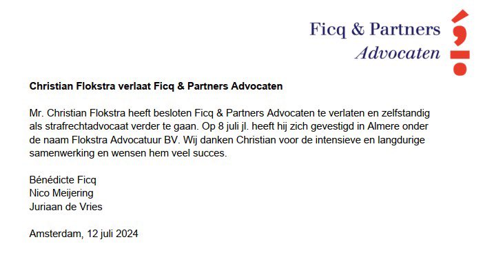 Christian Flokstra verlaat Ficq &amp; Partners Advocaten