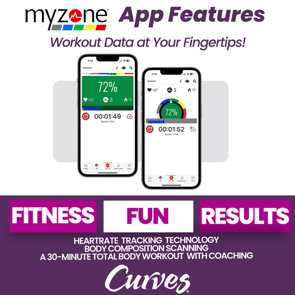 🚀💓 Blast Through Your Workout with Myzone at Curves*!

 This cutting-edge heart rate tracker is your new fitness BFF! 🏃‍♀️💖 It tracks your effort in real-time, helping you stay in the zone and maximize every sweat session. 
Learn more at curves.com/get-started