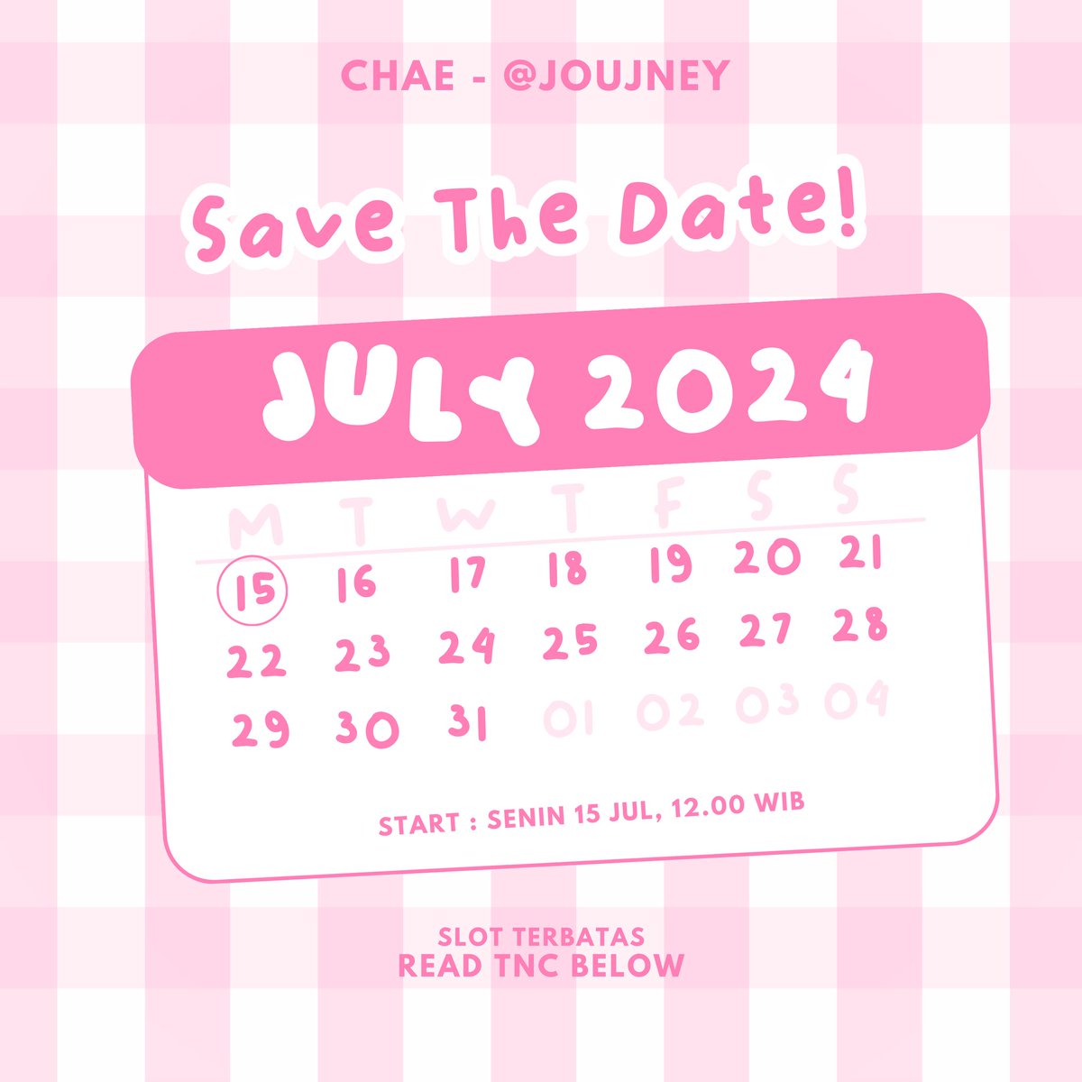 🩷🍥 hi teman-teman! help rt pls 🩰

Chae akan OPEN untuk CUSTOM TEMPLATE SETUP BA (via canva) 🍭

🎠 START : 15 JULI 2024 - 12.00 WIB. 
slot terbatas yaa! silakan cek tweet di bawah untuk ketentuan dan cara order! >______< trimakaci! 

t. #zonauang #zonaba