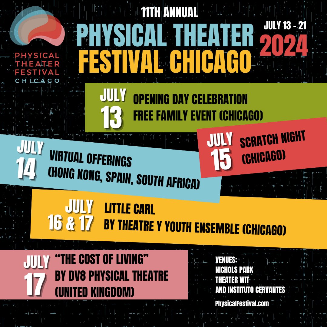 ChicagoPlays's tweet photo. Physical Theater Festival Chicago showcases its 11th anniversary celebration, July 13th - 21st. 
Tickets for individual performances are $22.75 (general) and $17.75 (industry/students/seniors/veterans). Visit https://t.co/jWOzVUmAQK to purchase tickets and full details. https://t.co/NvVs3AImRR