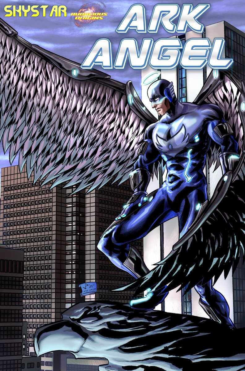 AlexG28134472's tweet photo. Poster image of Ark Angel, an upcoming comic featuring a winged hero.
#indiecomics #superhero #OC #Comicbook #techhero #Comicbooksuperhero #Wingedhero #Scificomic https://t.co/wz7H4o687z