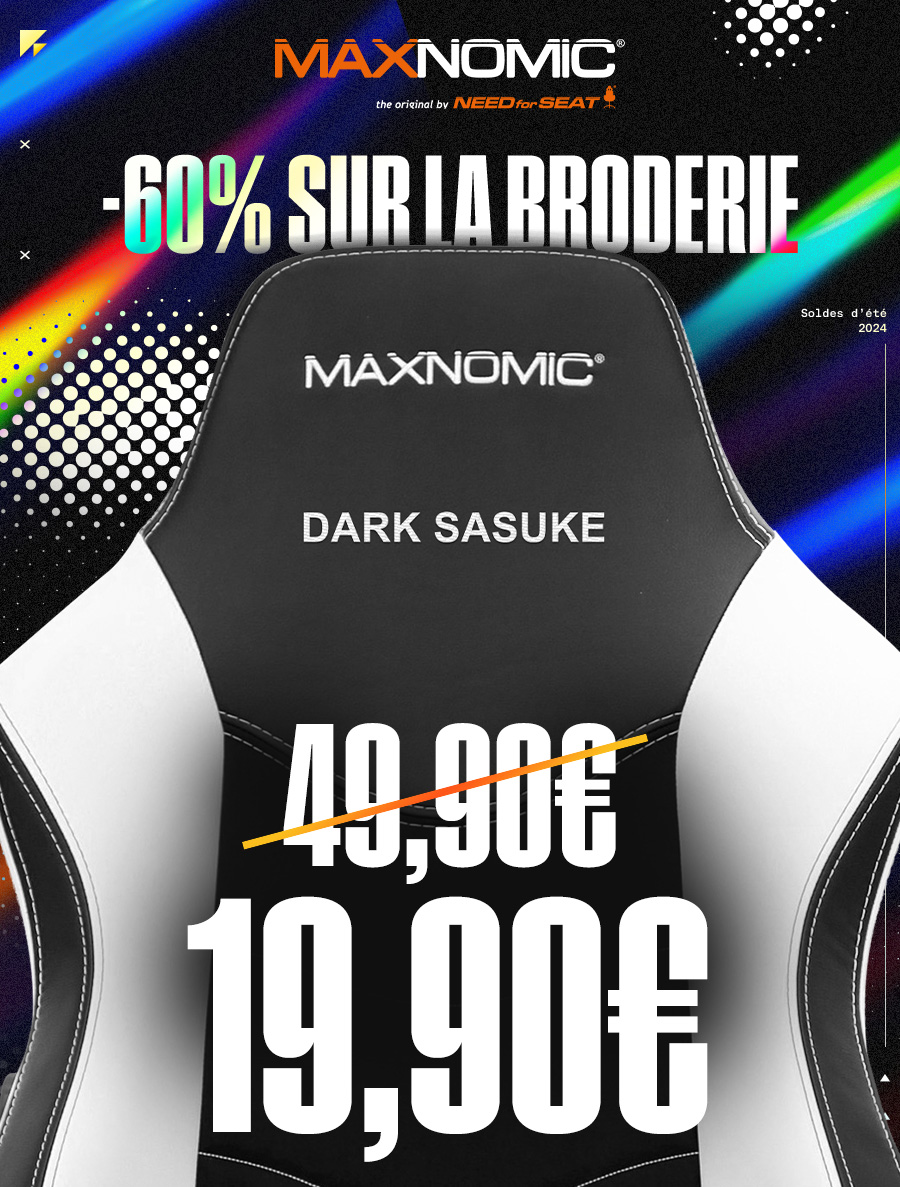 Besoin d’une nouvelle chaise dans ton set up ?

Offre toi un siège MAXNOMIC, et personnalise le avec ton pseudo 🪶

Pendant les soldes, la broderie passe à -60% !

Ne tarde pas pour en profiter 👉 bit.ly/4bHUgTg