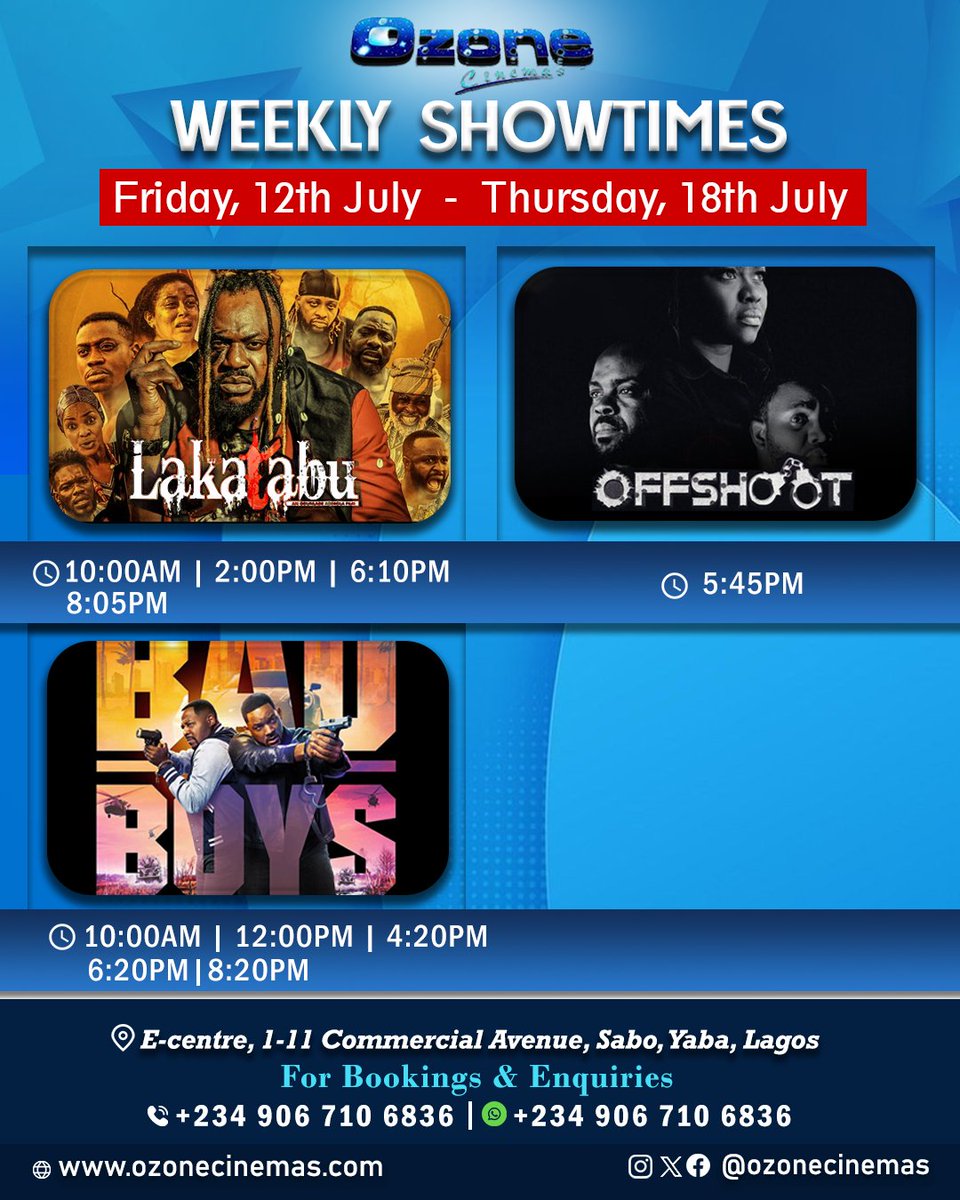 ozonecinema's tweet photo. Here's our movie lineup this Weekendโฆ.Whatโs Yours?
Check out our list for the #weekend and
grab #tickets and your popcorn to join us for an exciting experience @OzoneCinemas
#DespicableMe4 #Insideout2 #BlueLockTheMovie-EPISODE NAGI #MuriAndKo #WhatAboutUs
#moviesshowtimes https://t.co/MXlHmFts1o