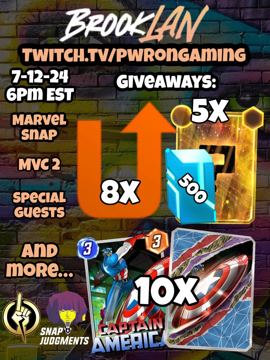 PWROnGaming's tweet photo. It's going down TONIGHT at #BROOKLAN! #MARVELSNAP Tournament with a growing #PrizePool #Giveaways special guests and more! 

To Enter the Giveaways:
✅Be there IRL at 6PM EST
                          OR
✅Join us LIVE on Stream

Links to Everything, down below 👇🏾 https://t.co/JVaK78VqRd