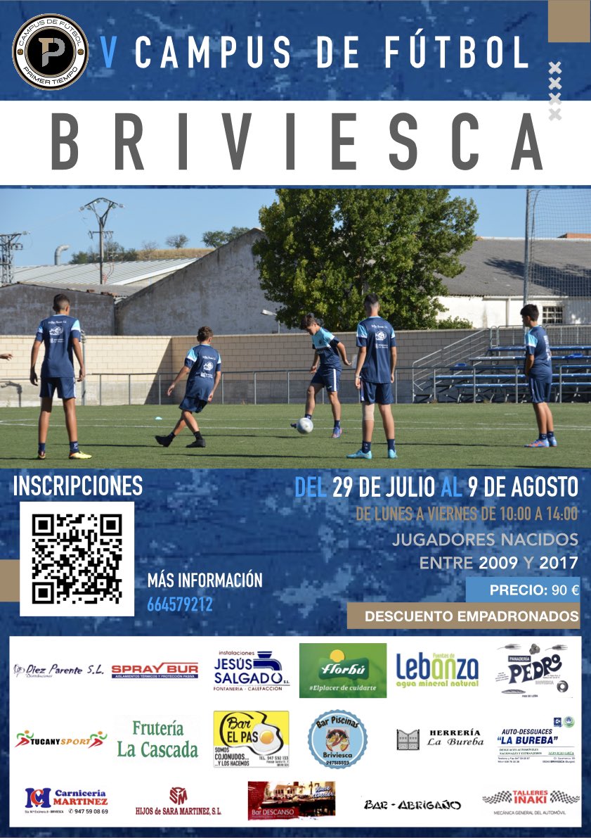 ‼️Cartel oficial del V Campus de fútbol Primer Tiempo “Briviesca”‼️

Gracias a todos nuestros colaboradores y al Ayuntamiento de Briviesca por hacerlo posible. 👏🏼👏🏼👏🏼