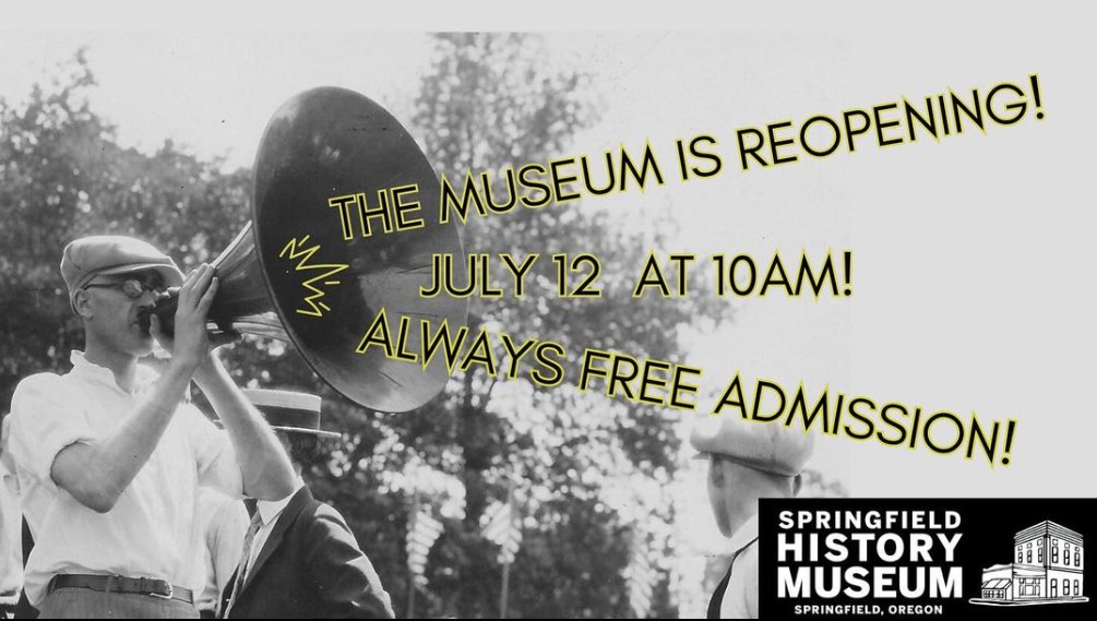 cityspfldoregon's tweet photo. π£ The Springfield History Museum reopens today at 10am! π Join us for the Downtown Springfield Second Friday Art Walk from 5pm-7:30pm. Regular hours resume next week: Thurs-Sat, 10am-3pm. See you there! ποΈβ¨ #SpringfieldHistory #MuseumReopening #ArtWalk https://t.co/A7b1l9ztfW