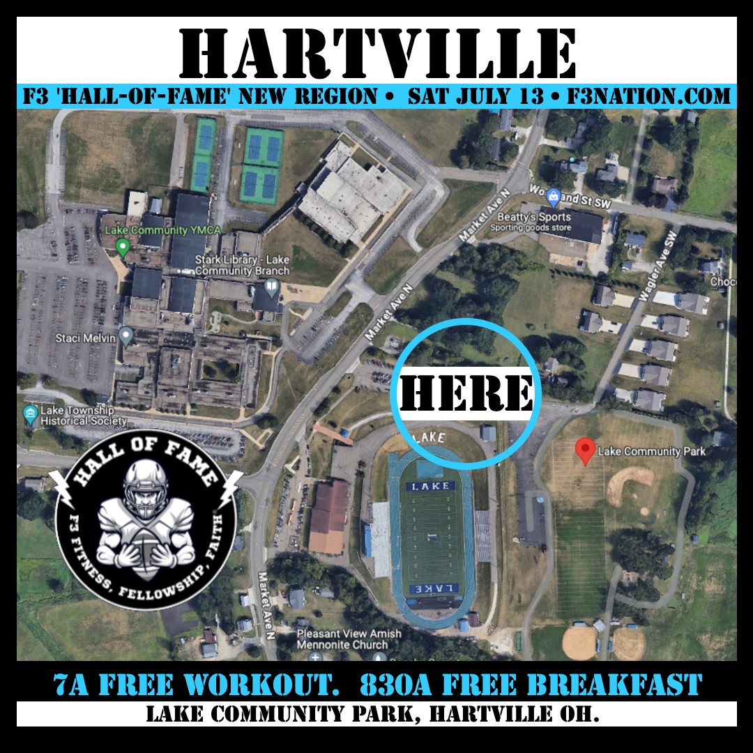 F3Cleveland (@f3cleveland) on Twitter photo Free men's workout and FOOD, tomorrow ( July 13) at Lake Community Park, Hartville OH. Help celebrate the newest F3 Region to launch in Ohio! #F3HallOfFame. Fun starts at 7A. <a href="/F3Columbus/">F3 Columbus</a> <a href="/F3Ashland/">F3 Ashland</a> <a href="/F3Brunswick/">F3 Brunswick</a> Free men's workout and FOOD, tomorrow ( July 13) at Lake Community Park, Hartville OH. Help celebrate the newest F3 Region to launch in Ohio! #F3HallOfFame. Fun starts at 7A. <a href="/F3Columbus/">F3 Columbus</a> <a href="/F3Ashland/">F3 Ashland</a> <a href="/F3Brunswick/">F3 Brunswick</a>