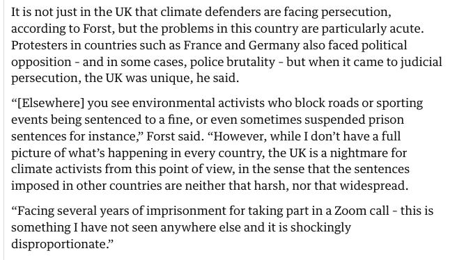 Natasha Walter (@natasha_walter) on Twitter photo As global temperatures rise above 1.5 degrees over pre-industrial levels, our courts are determined to silence those who sound the alarm. The UN calls the UK's judicial response to climate activism a 'nightmare', 'unique', 'shockingly disproportionate'. theguardian.com/environment/ar… As global temperatures rise above 1.5 degrees over pre-industrial levels, our courts are determined to silence those who sound the alarm. The UN calls the UK's judicial response to climate activism a 'nightmare', 'unique', 'shockingly disproportionate'. theguardian.com/environment/ar…