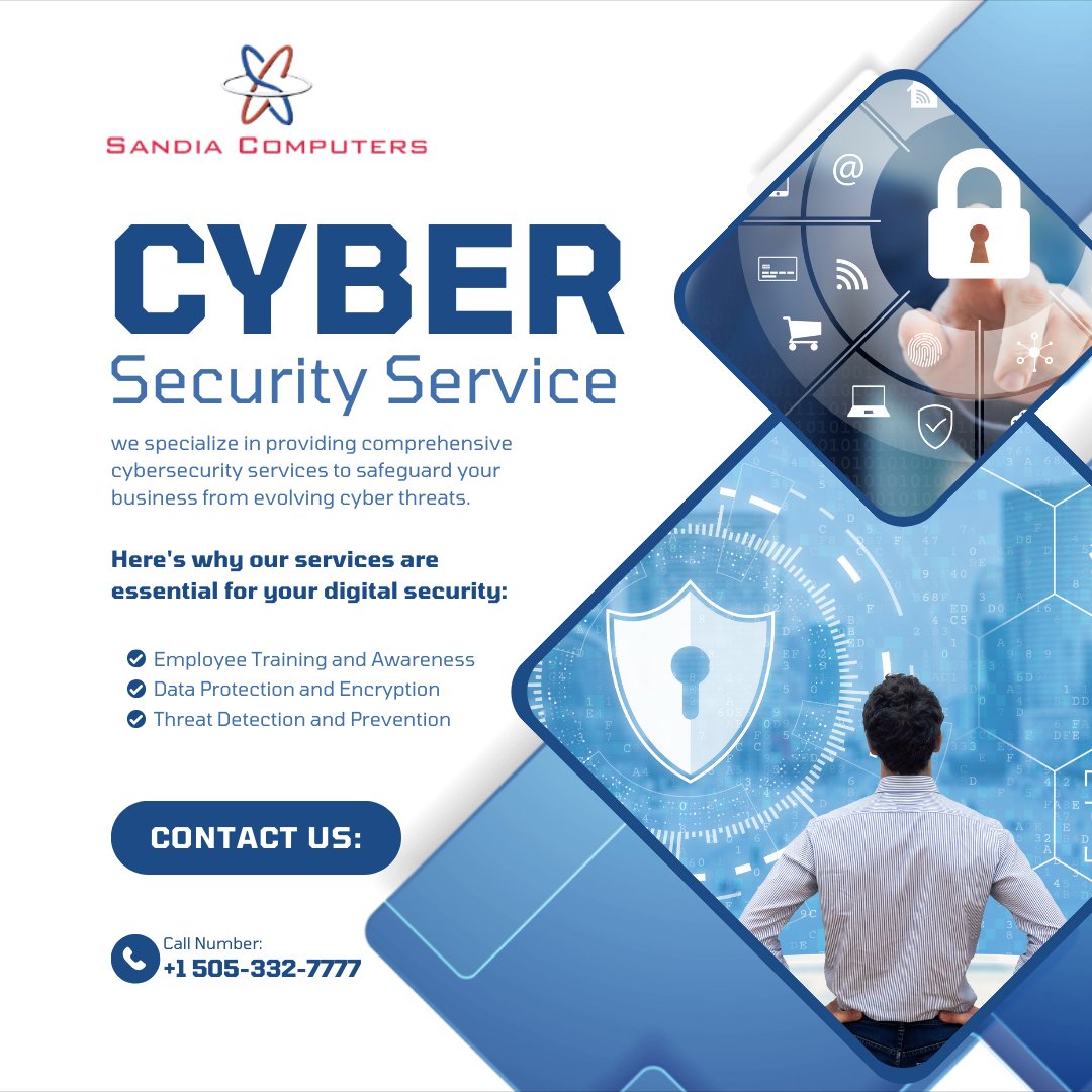 sandiacomp's tweet photo. At Sandia Computers, we specialize in safeguarding your business from evolving cyber threats. From advanced threat detection to multilayered access controls, we've got you covered! 🛡️
Don't wait until it's too late. Secure your business today! 🚀 https://t.co/O4rXuyzTho