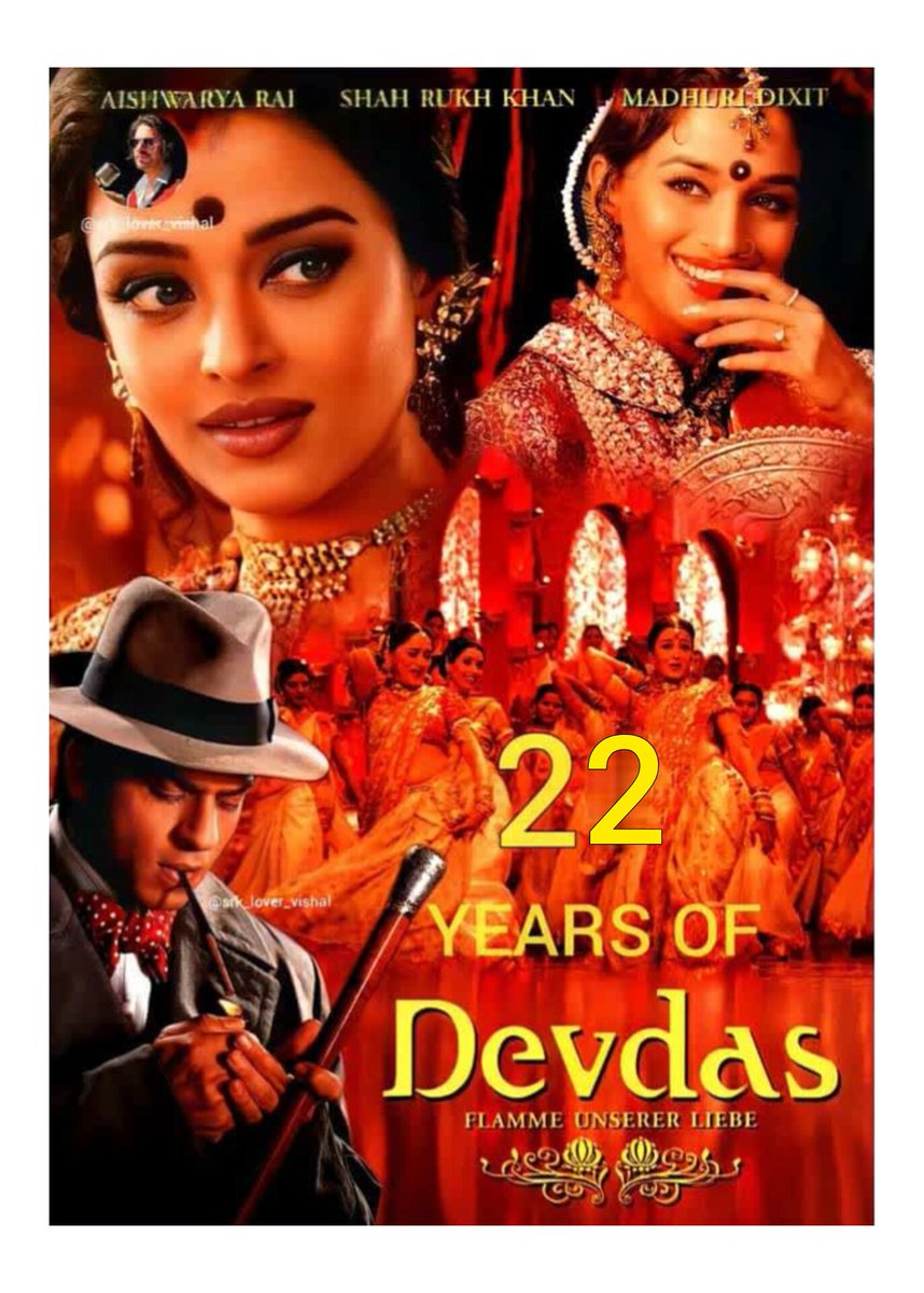 srk_lovervishal's tweet photo. Celebrating..
#22YearsOfDevdas
#Devdas Starring for @iamsrk @MadhuriDixit | #AishwaryaRai by Sanjay Leela Bhansali.
After his wealthy family prohibits him from marrying the woman he is in love with, Devdas's life spirals.
#srklovervishal #ShahRukhKhan https://t.co/ThoIn7nTaA