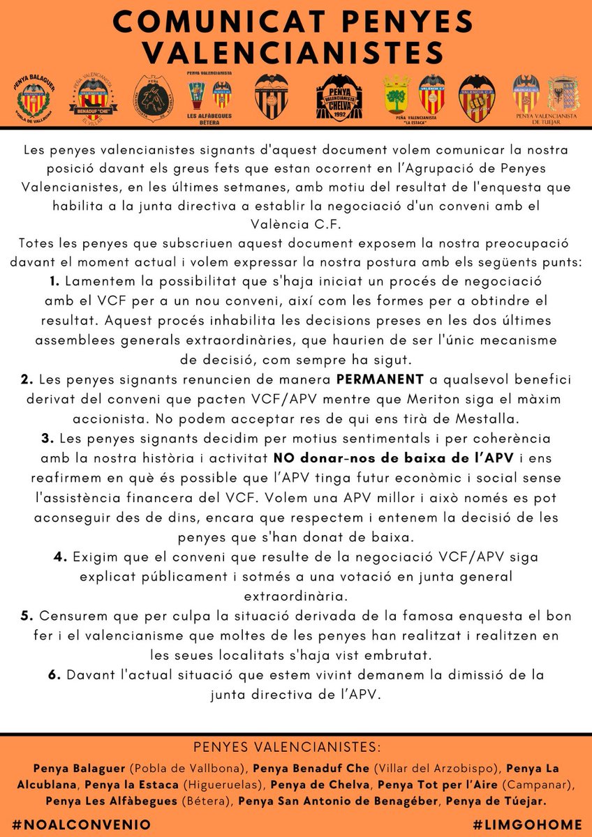 pasegut's tweet photo. No ens agenollarem davant la dictadura de Meriton mai!
Treballarem i liutarem per tindre el millor VCF possible i ho farem com ho hem fet tota la vida, des de les penyes, des dels nostres pobles i amb la força dels nostres penyistes. https://t.co/I1jvmoWYAr