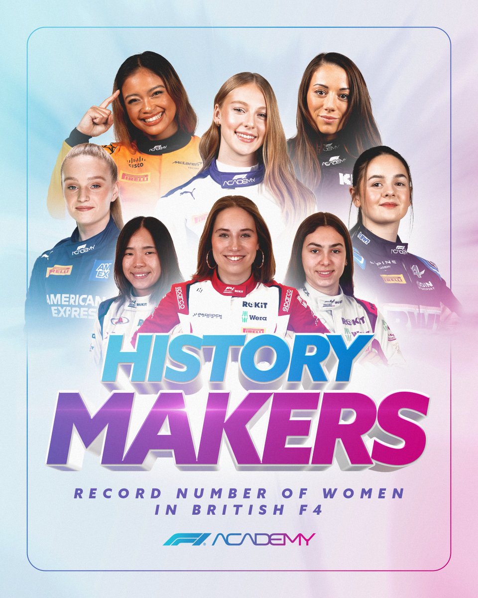 f1academy's tweet photo. History is set to be made at the British Formula 4 Championship this weekend 🙌  

8 women, including 5 of our F1 Academy drivers, will line up on the @BritishF4 grid, marking the highest ever level of female participation in the Championship.   

#F1Academy #BritishF4 https://t.co/iXtPIxIg2O