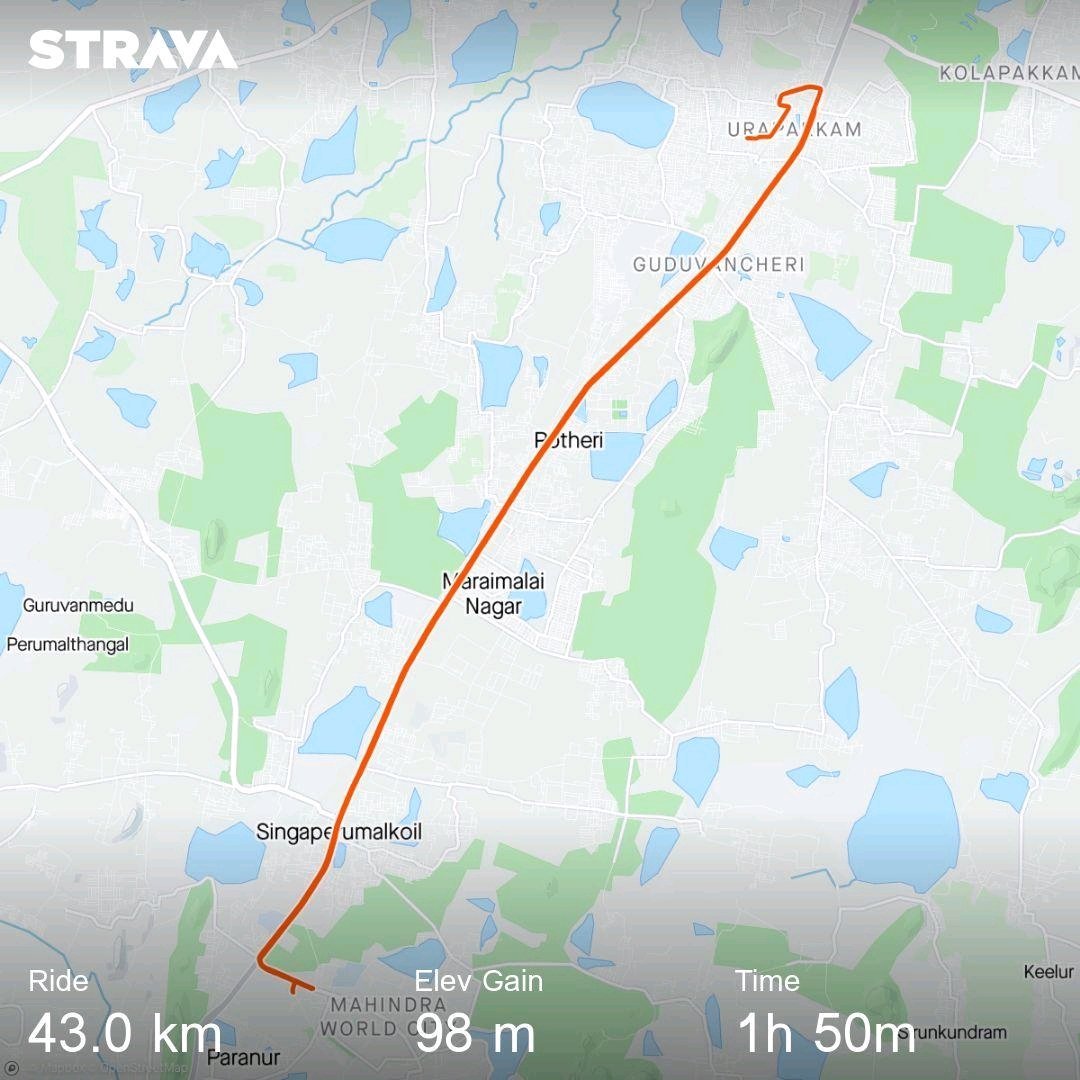 TagOptimus's tweet image. Check out my ride 🚴🏻‍♂️ to #Mahindra World City!
#chennaicyclists #groupride 
@runkarthikrun @IamShajanSamuel @geekyranjit @singhcredible @TheRunningTimes @runkarthikrun @ssrivatsan @Siva_Bharani @IamShajanSamuel @I_Madcap @fitindiandad @kambojasmita07