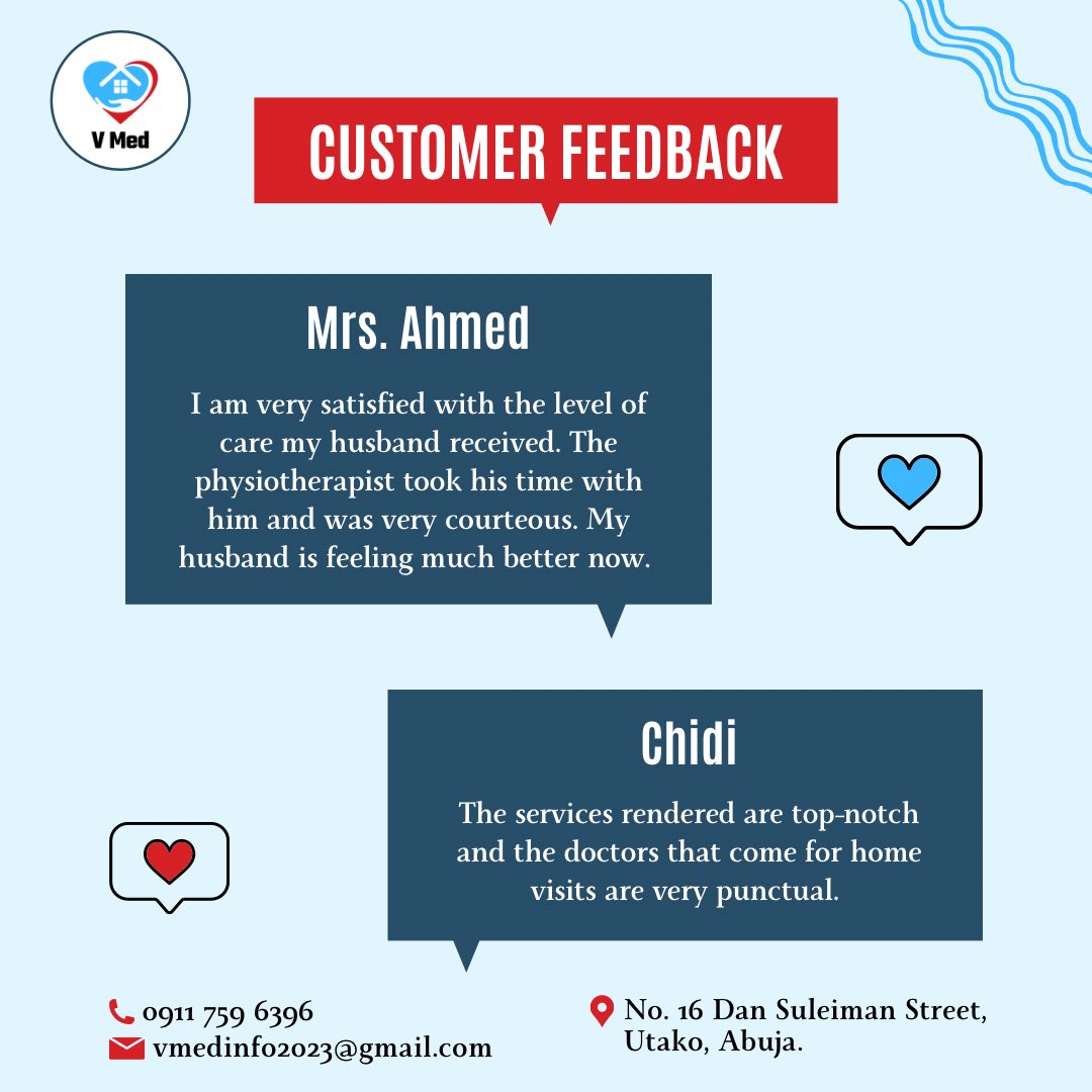 Vmed2023's tweet photo. It’s Feedback Friday!🌟
We love hearing from our amazing patients! Here’s what our satisfied patients have to say about our services. 

Your positive feedback keeps us motivated to provide the best care possible. Thank you for trusting us with your health! https://t.co/sAbCP0xTiQ