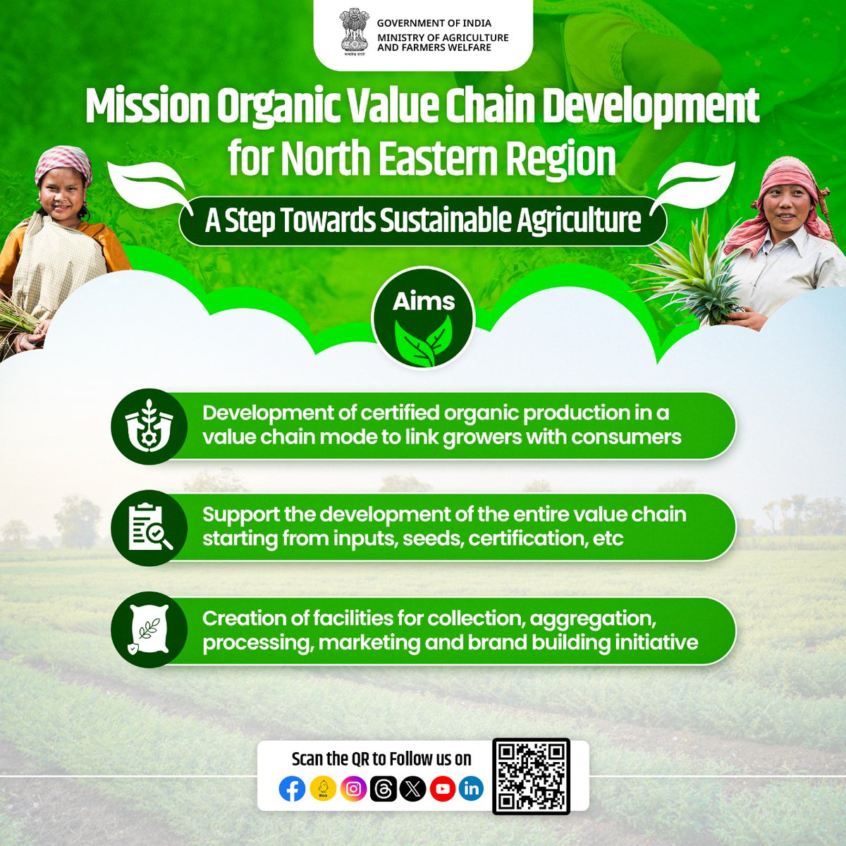 AgriGoI's tweet photo. Mission Organic Value Chain Development for North Eastern Region: Advancing #SustainableAgriculture!
Realizing the potential of #organicfarming in the NER, #MOVCDNER aims at development of certified organic production in a #valuechain mode to link #growers with #consumers. https://t.co/zIyuS2Vwxt