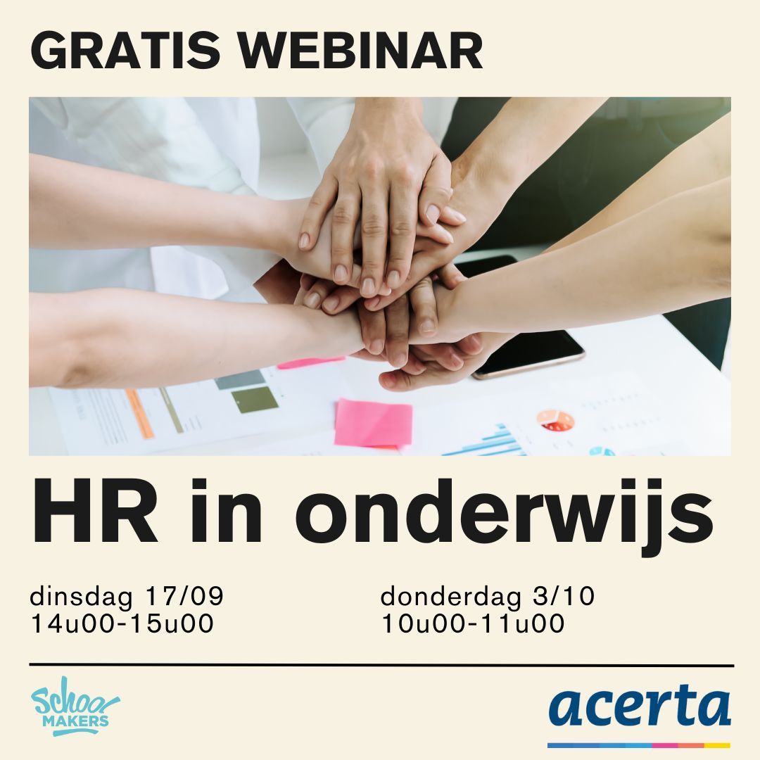 🤝 Acerta en Schoolmakers slaan de handen in elkaar om scholen te versterken in het opzetten van een krachtig HR-beleid. Tijdens dit gratis webinar gaan we dieper in op noden in het onderwijs en bieden we concrete tips om hiermee aan de slag te gaan. buff.ly/3WdkMj7