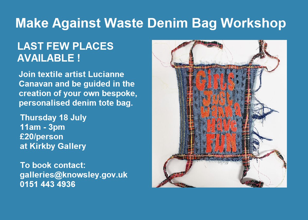 galleriesmuseum's tweet image. Last chance to book onto next week's denim tote bag workshop with textile artist Lucianne Canavan. Contact the gallery to secure your place and make and take home your own unique creation #sewingproject #makersmovement #recycledfashion