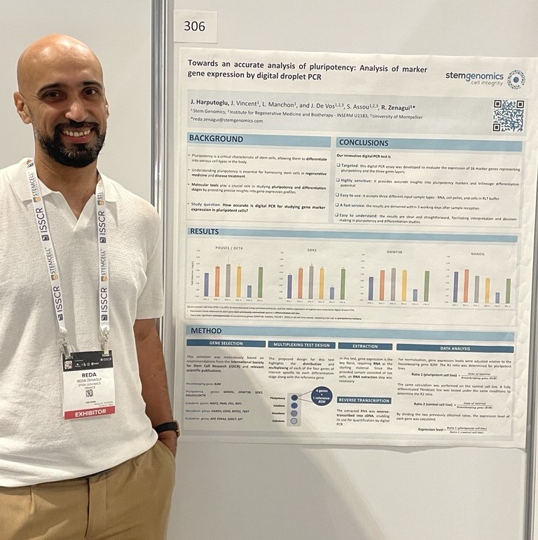 📣 To all the hPSC scientists attending #isscr2024: Dr. Reda Zenagui is all set and ready to introduce to you a brand new assay to check the marker gene expression of your pluripotent stem cells! It is happening today between 4.45-5.45pm in the poster hall area. #ipscs