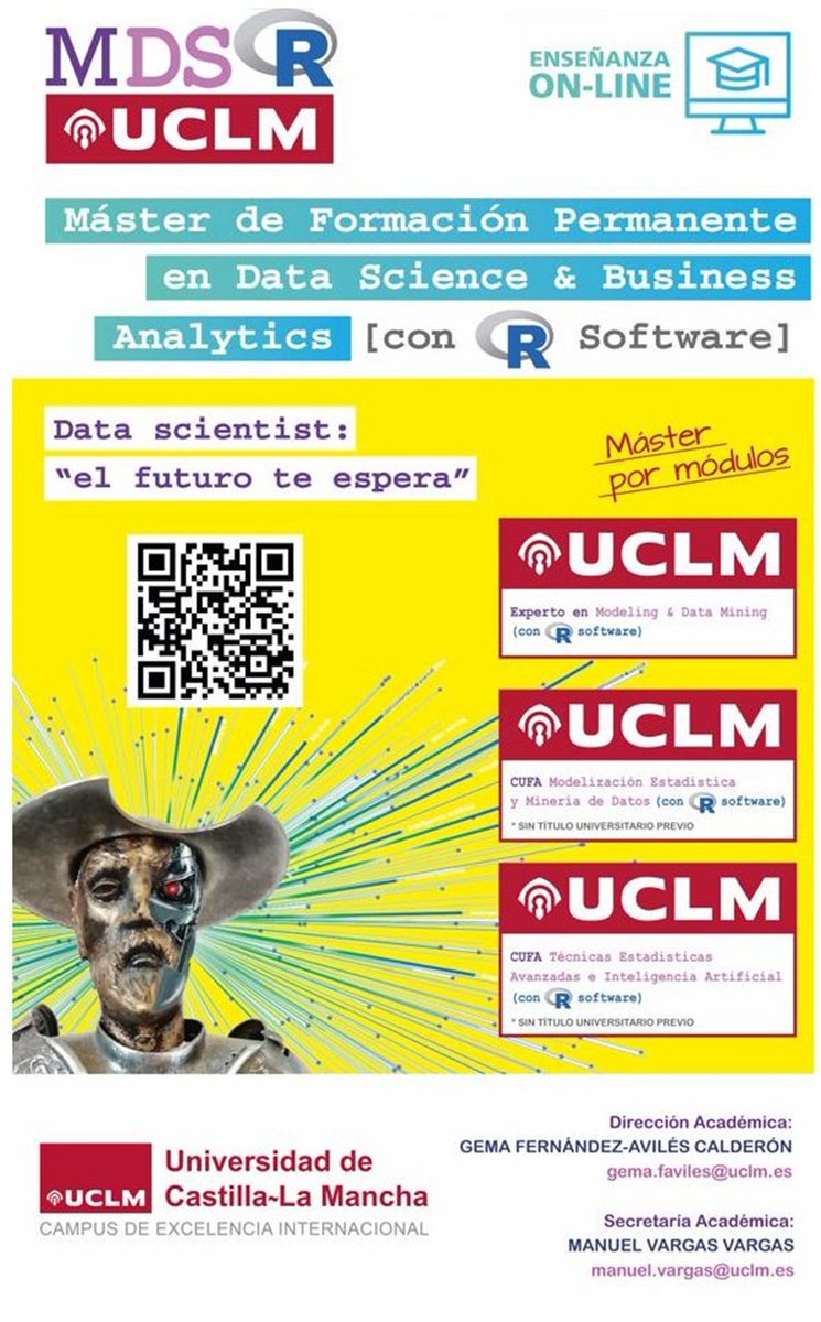 📊💡 ¡Impulsa tu carrera con el Máster en Data Science &amp; Business Analytics! ➡️Aprende a manejar grandes volúmenes de datos y a tomar decisiones estratégicas utilizando R software.

Inscríbete ahora en bit.ly/3m8T1bU

<a href="/gema_faviles/">Gema Fernández-Avilés Calderón</a> <a href="/uclm_es/">Universidad de Castilla-La Mancha</a>