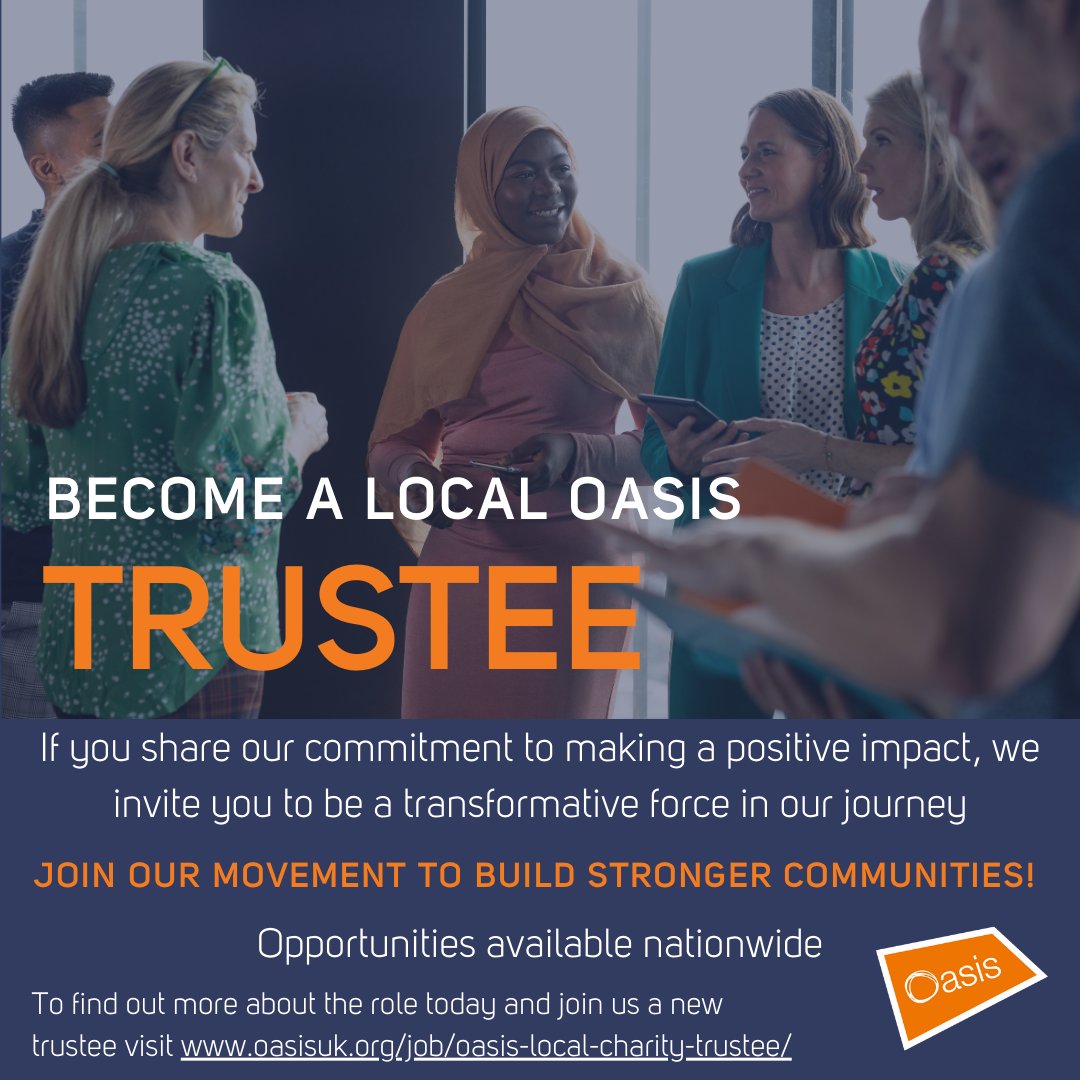 Oasis_UK's tweet photo. 👊 We are looking for community minded people like you!
We are recruiting across the UK for people who can bring a range of skills & experience to become our local trustees. Help us in #buildstrongercommunities
Info👉 https://t.co/vcJaJn3tV6 https://t.co/E8q5rG5E3n