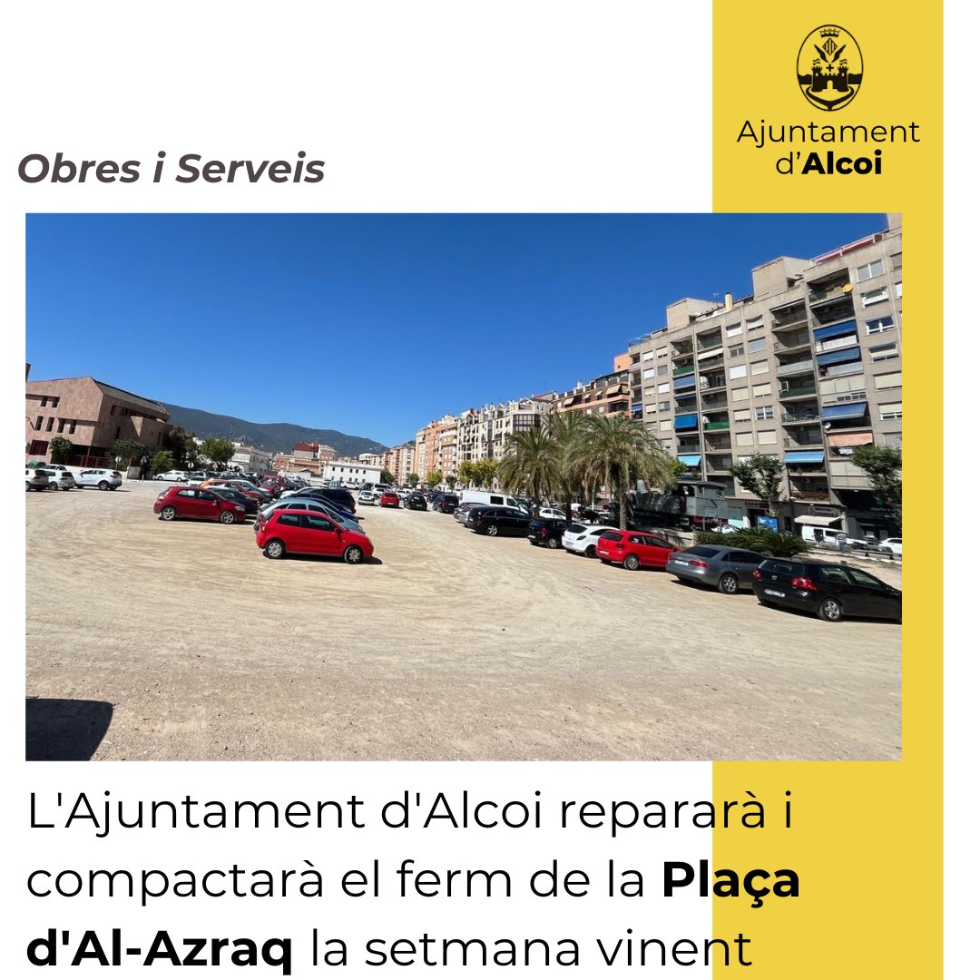 🦺 També s’ha procedit a esbrossar tota la zona, unes tasques que han començat a dur-se a terme hui divendres

🚫  Durant el temps en què es prolonguen els treballs, previsiblement de  dilluns a divendres, estarà prohibit aparcar en aquests terrenys

🔗 alcoi.org/.../noticias20…