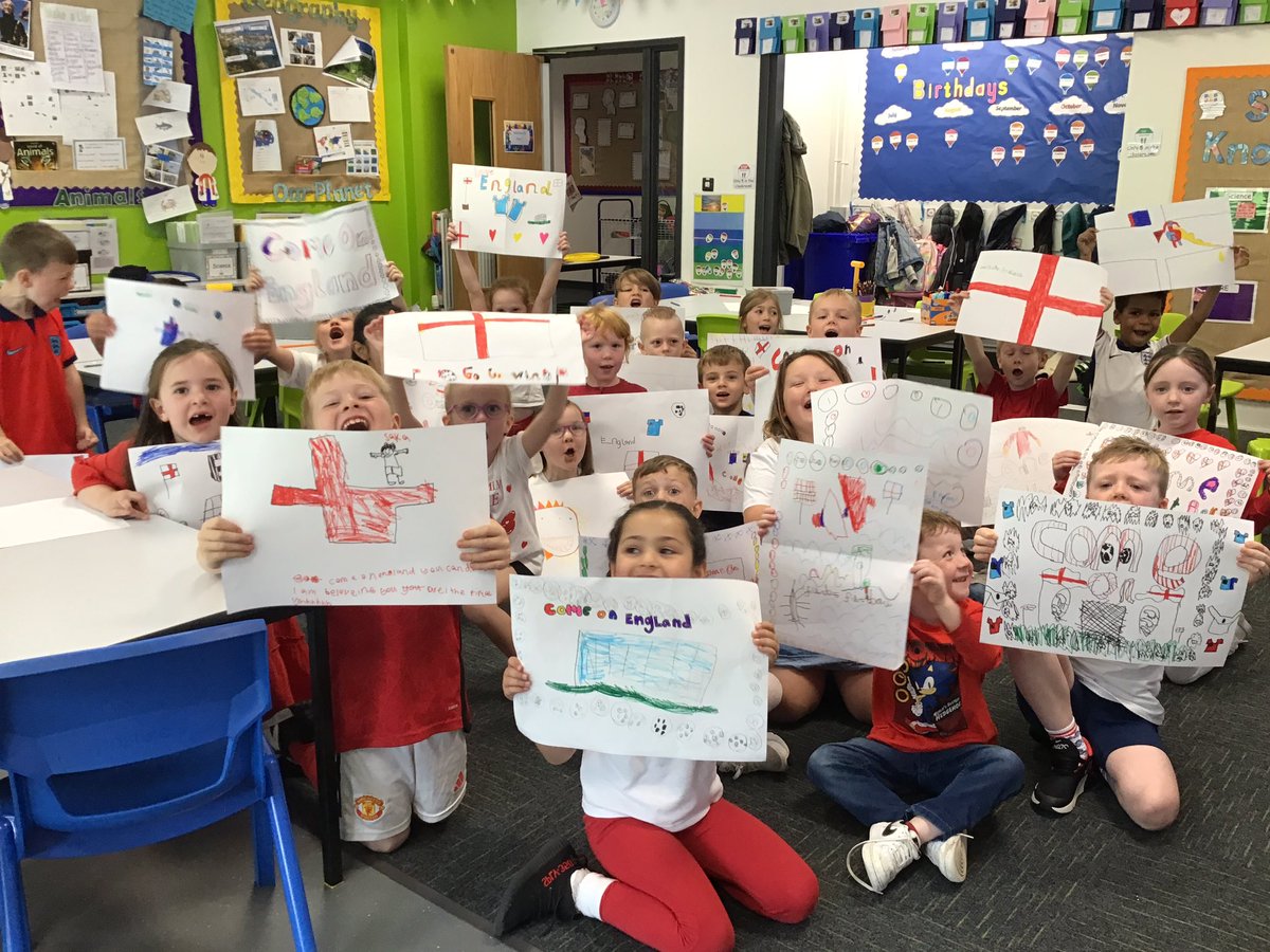 Year1Discovery's tweet photo. #Inspiring We had great fun designing and making England football posters to cheer on our England team ahead of Sundays final. Come on England!@Discoveryacademy.org https://t.co/WGuLu4pxkK