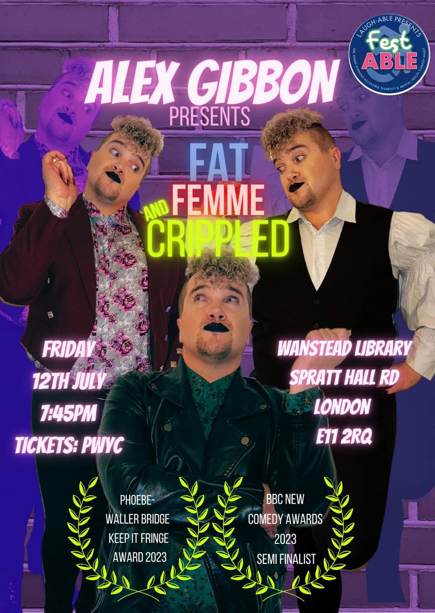 Tonight!

<a href="/missmcq/">Emily McQuade</a> and <a href="/AlexGibbonComic/">Alex Gibbon</a> 

<a href="/RedbridgeLibs/">Redbridge Libraries</a> <a href="/RedbridgeLGBT/">Redbridge Rainbow</a>

Emily's Show "Duck Haunt" Starting at 6:15pm!

Followed by Alexs Show "Fat, Femme and Crippled" Starting at 7:45pm!

Pay What You Can Below!

ticketsource.co.uk/laugh-able

#comedy #disability #wanstead
#redbridge