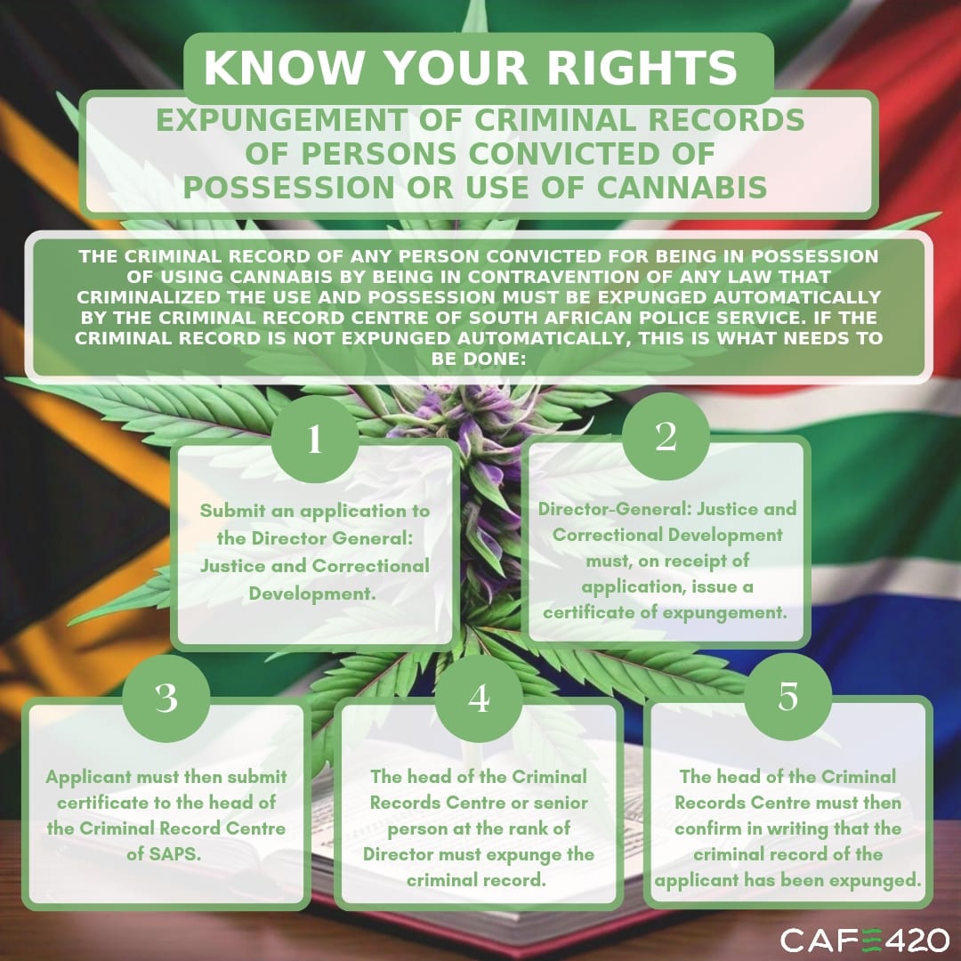 Cafe420za's tweet photo. In South Africa, having your cannabis conviction expunged involves understanding the legal process, gathering necessary documents, and filing a formal application ⚖️ Understanding your legal options is crucial for justice and equality. #cannabisforprivatepurposebill #expungement https://t.co/KJM5TFLIQi