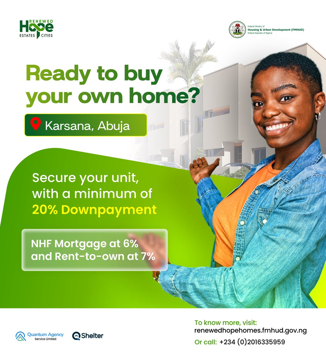 renewedhproject's tweet photo. Your dream of owning a home is within reach with Renewed Hope Homes! NHF loan at 6% or Rent-to-Own plan at 7%. Start your journey towards homeownership today! Visit https://t.co/0GSPHhFbgA. Call +2342016335959. https://t.co/Su8Q2WiGfu