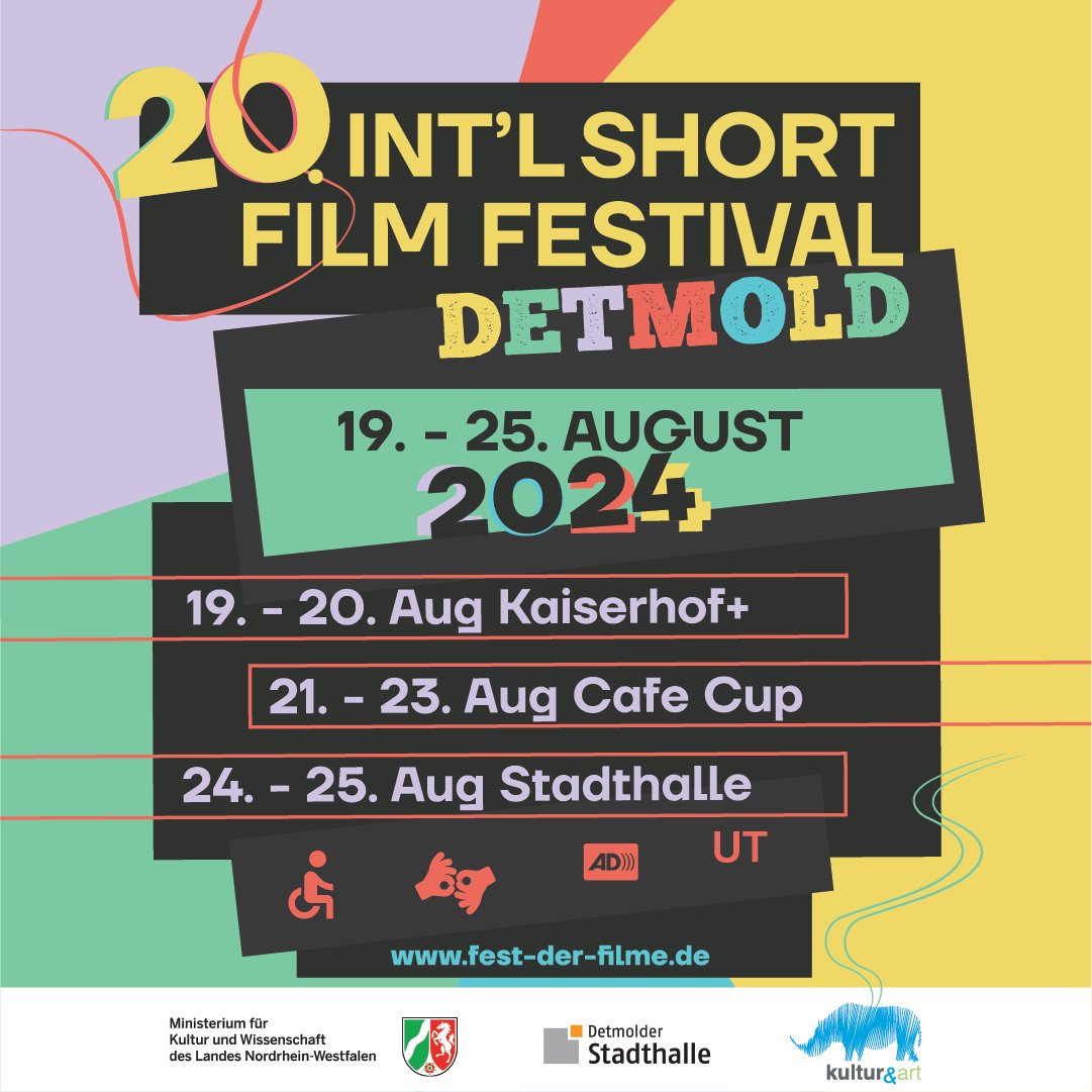 ISFFDetmold's tweet photo. The official poster for this year’s International Short Film Festival is here. The festival is going to take place from 19th to 25th of August in Detmold. ✨

What do you think about the poster? Let us know in the comment section! https://t.co/TbJN5QsTzN