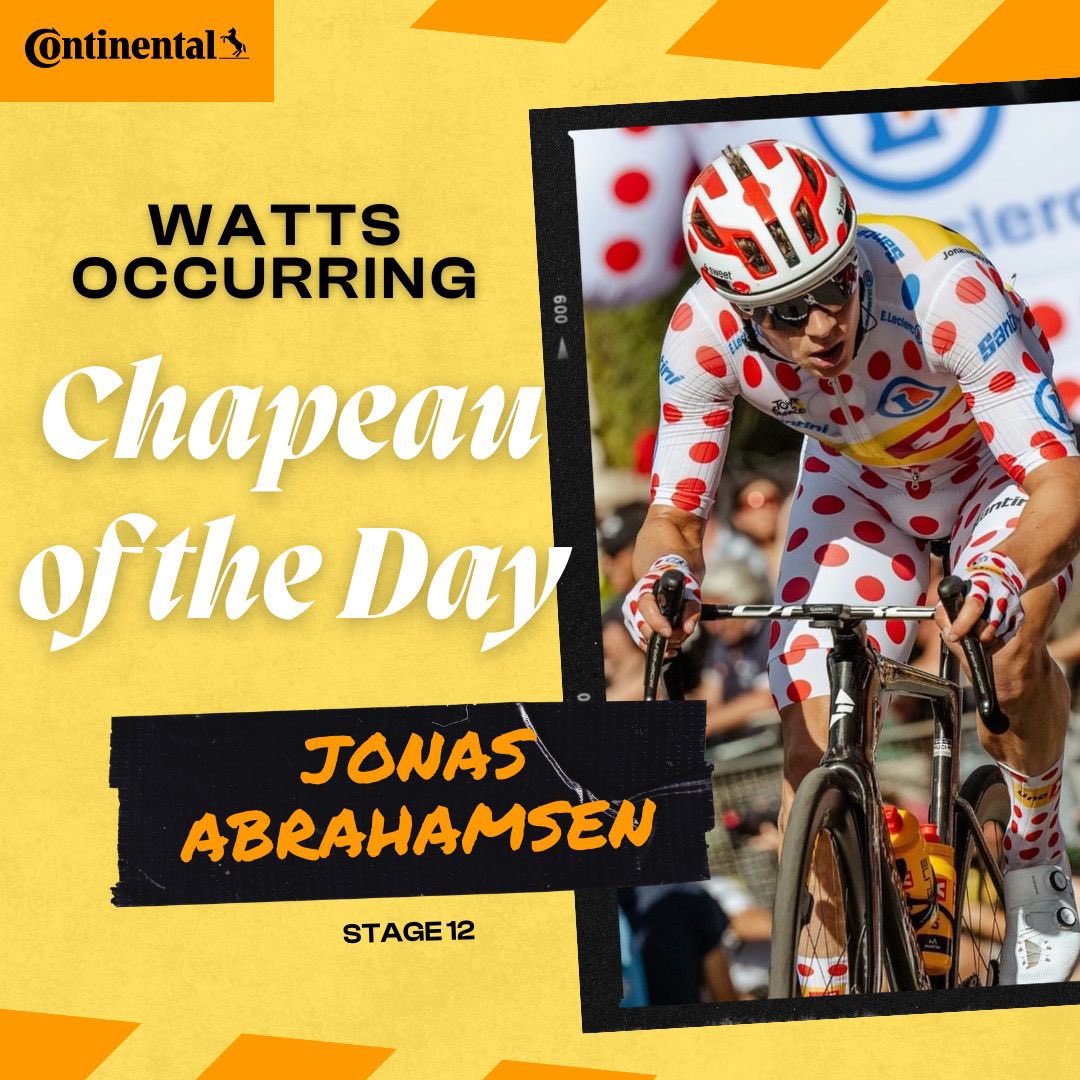 Watts_Occurring's tweet photo. This guy is turning into one of the stories of the Tour. Yesterday he made the break (again) before ripping a monster leadout. Our Continental Tyres Chapeau of the Day for stage 12 is Uno-X’s Jonas Abrahamsen 👏 #TDF2024 https://t.co/eeRjTK3aIU