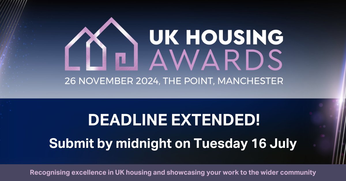 The UK Housing Awards deadline has been extended! You have a few more days to help make a difference. Entries are free of charge and you can enter as many as you like. ow.ly/UwB450SzImo