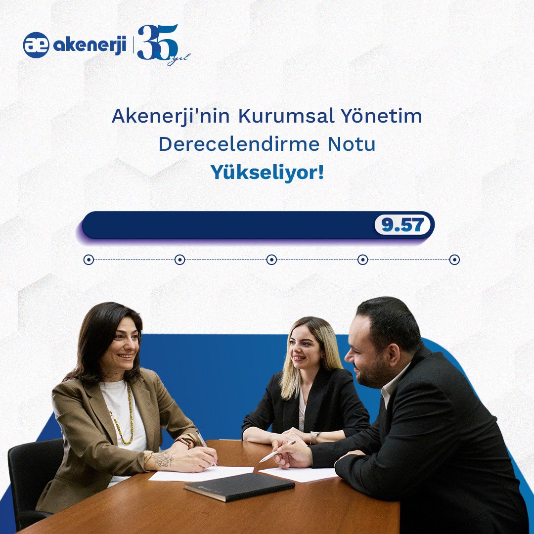 AkenerjiCorp's tweet photo. Akenerji'nin Kurumsal Yönetim Derecelendirme notu 9.57'ye yükselerek 10 tam puana bir adım daha yaklaştı.

#Akenerji #KurumsalYönetimDerecelendirme https://t.co/JUymhaTUJD